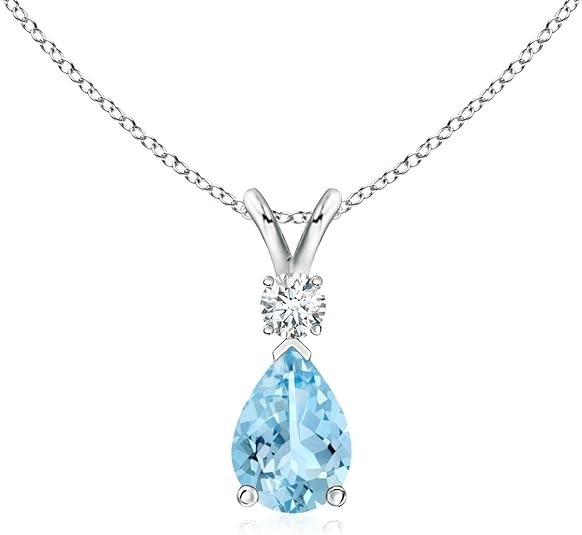 Angara Natural Aquamarine Solitaire Pendant Necklace, 14K Pure Gold/Platinum/Silver | March Birthstone | Jewelry Gift for Her | Birthday | Wedding Anniversary