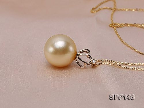 JYX Pearl 14K Yellow Gold Crown Pendant 12mm Round Golden South Sea Pearl Pendant Seawater Necklace