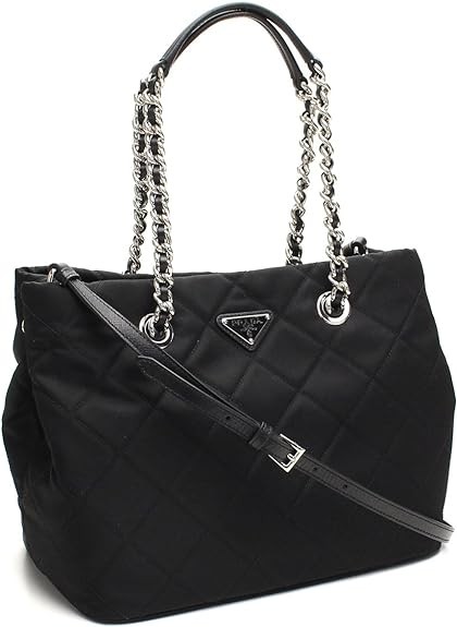 Prada Midnight Black Quilted Tessuto Chain Designer Shoulder Tote Bag for Women 1BG740